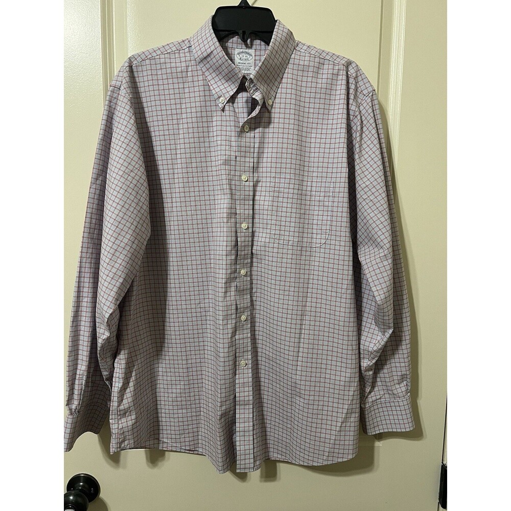 Brooks Brothers Regent Fit Non-Iron Cotton Blue Plaid Button-Down Shirt 17-35